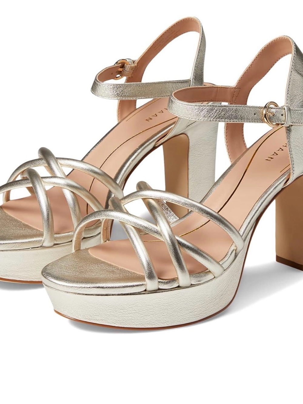Cole Haan Metallic Gold Platform Sandals with Block Heel pre loved